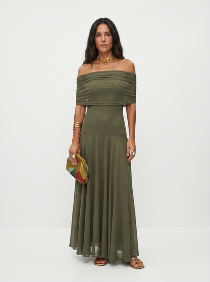 Clara | Linen Trim Detail Short Sleeve Midi Dress
