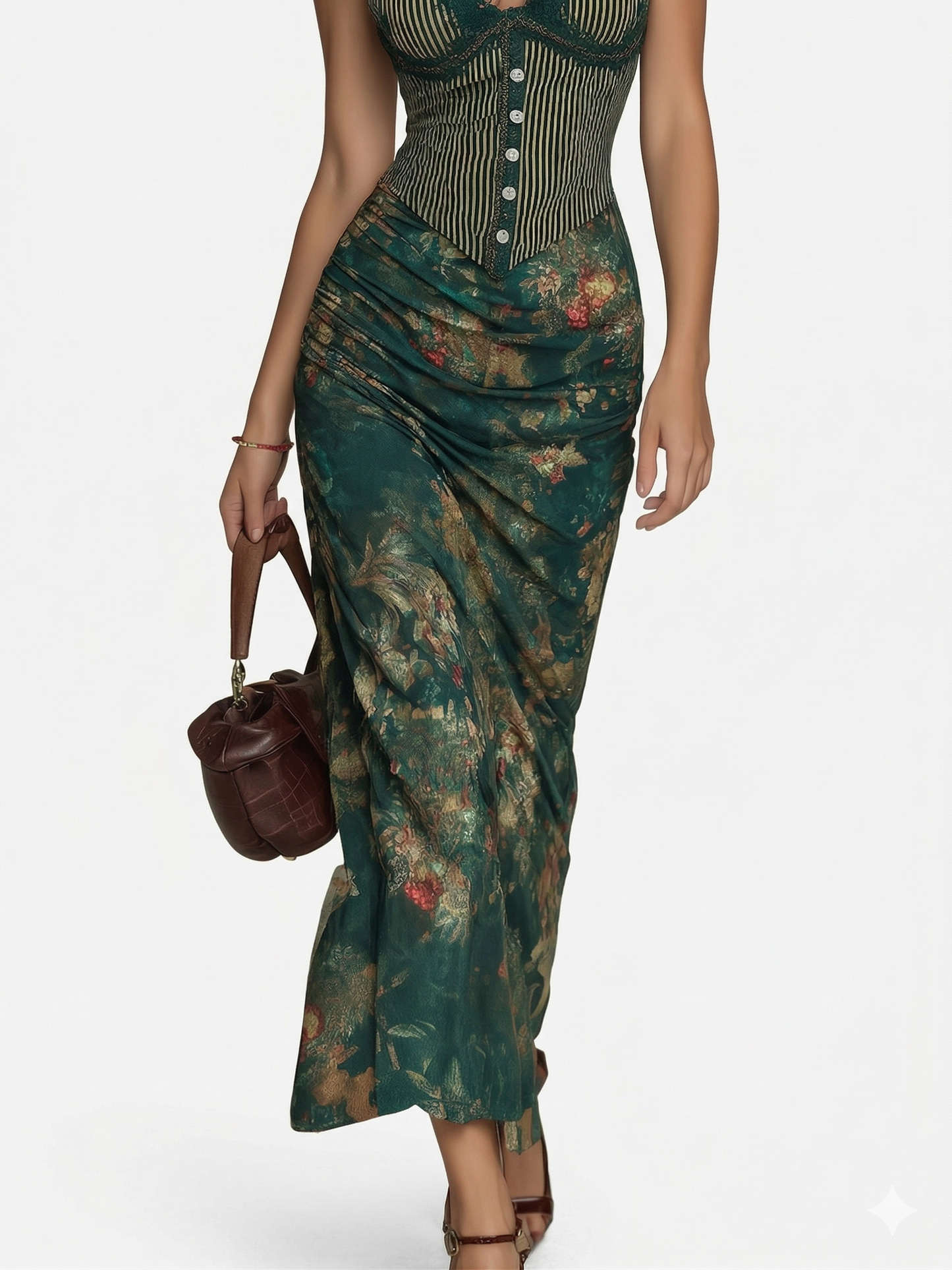Zephorielle | Lace Corset Floral Maxi Dress