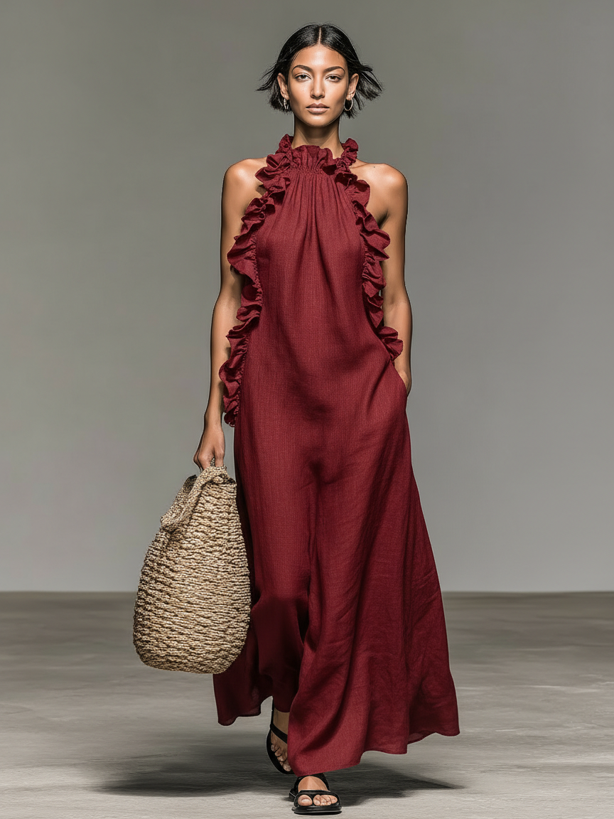 Ilythia | Graceful Ruffle Trim Maxi Dress