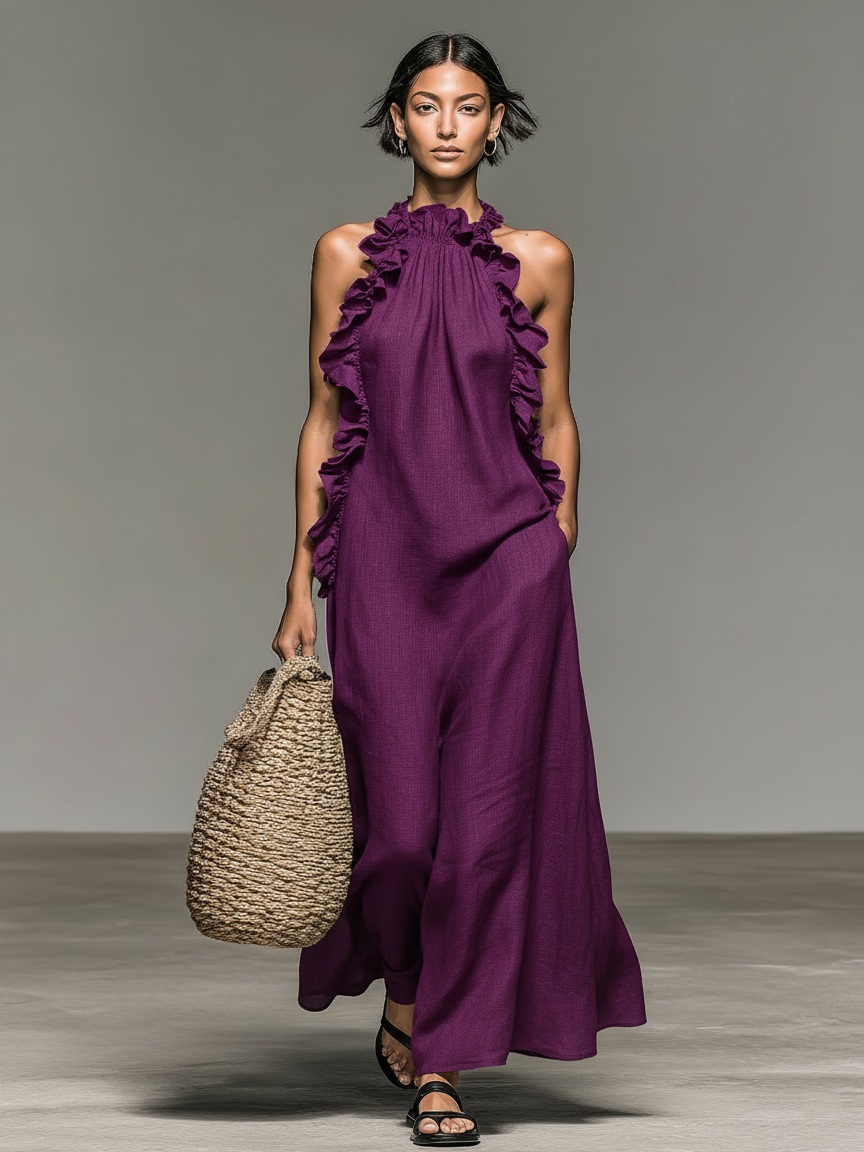Ilythia | Graceful Ruffle Trim Maxi Dress