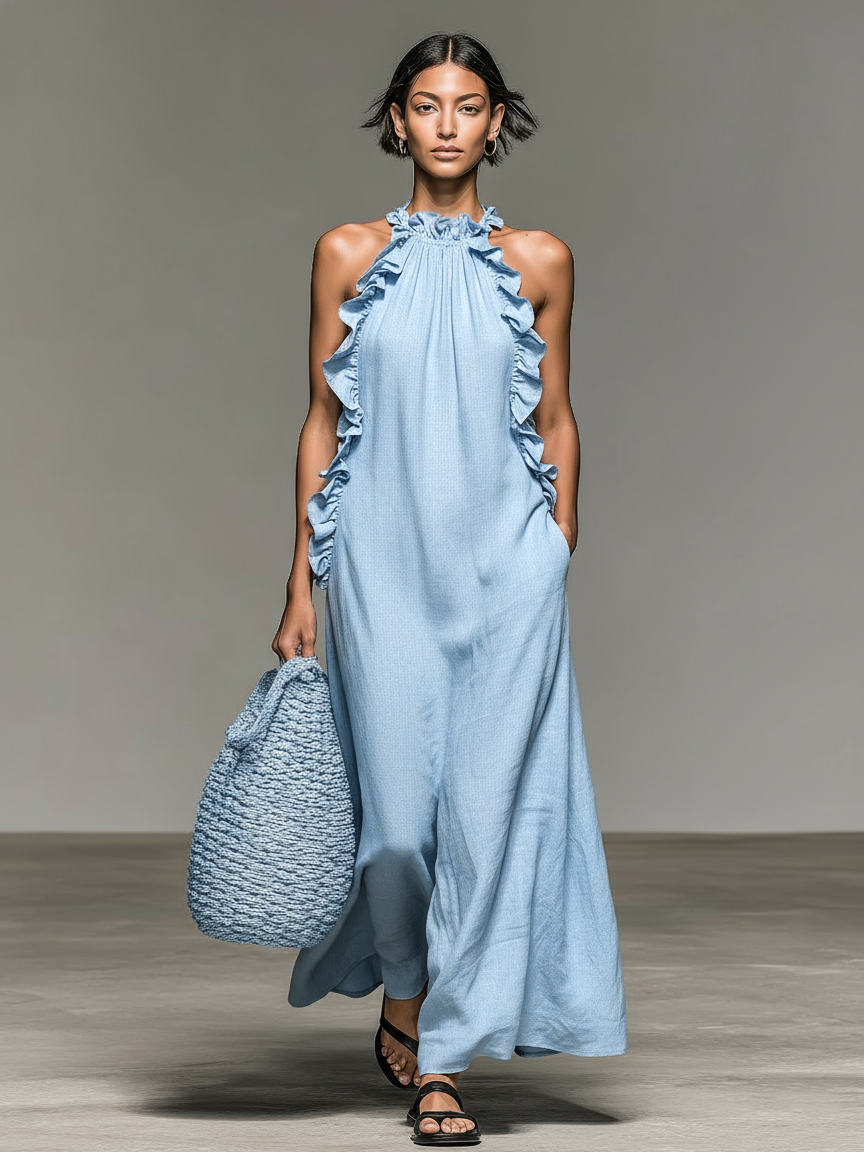 Ilythia | Graceful Ruffle Trim Maxi Dress