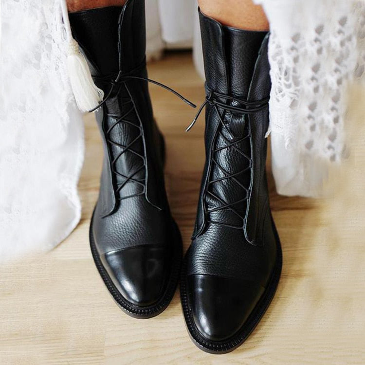 Xandrielle | Lace Up Mid Calf Combat Boots