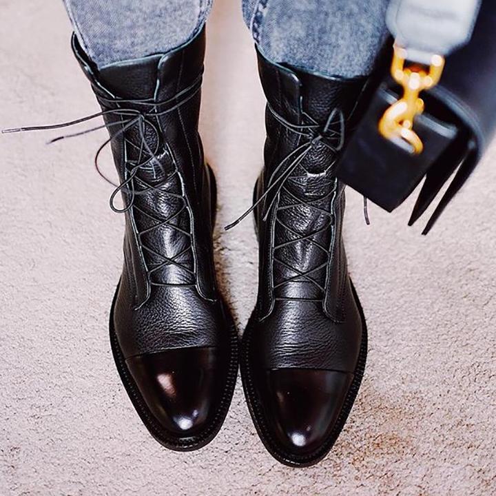 Xandrielle | Lace Up Mid Calf Combat Boots