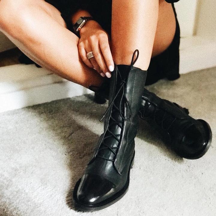 Xandrielle | Lace Up Mid Calf Combat Boots
