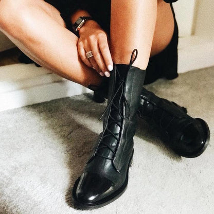 Xandrielle | Lace Up Mid Calf Combat Boots