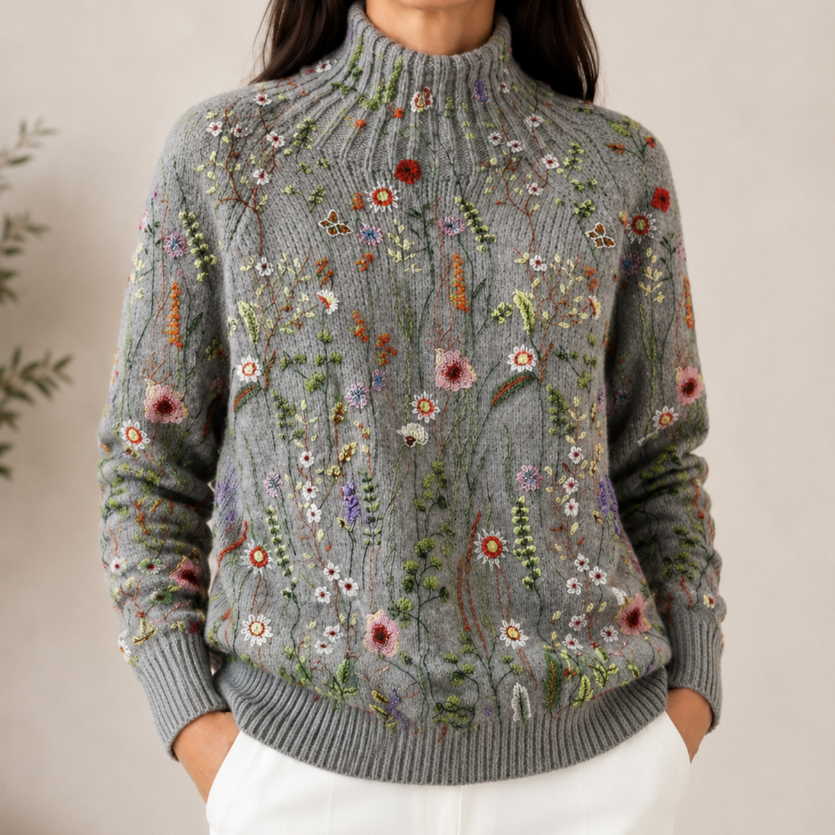 Etheldreda | Botanical Embroidered Knit Sweater