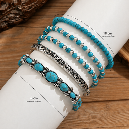 Tressida | Bohemian Turquoise Beaded Bracelet Set
