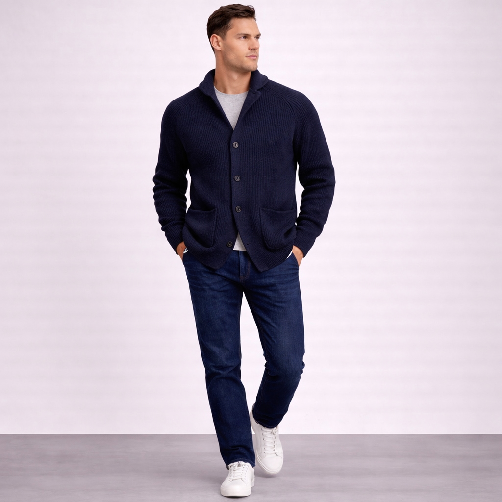Thalvion | Ribbed Button Knit Cardigan