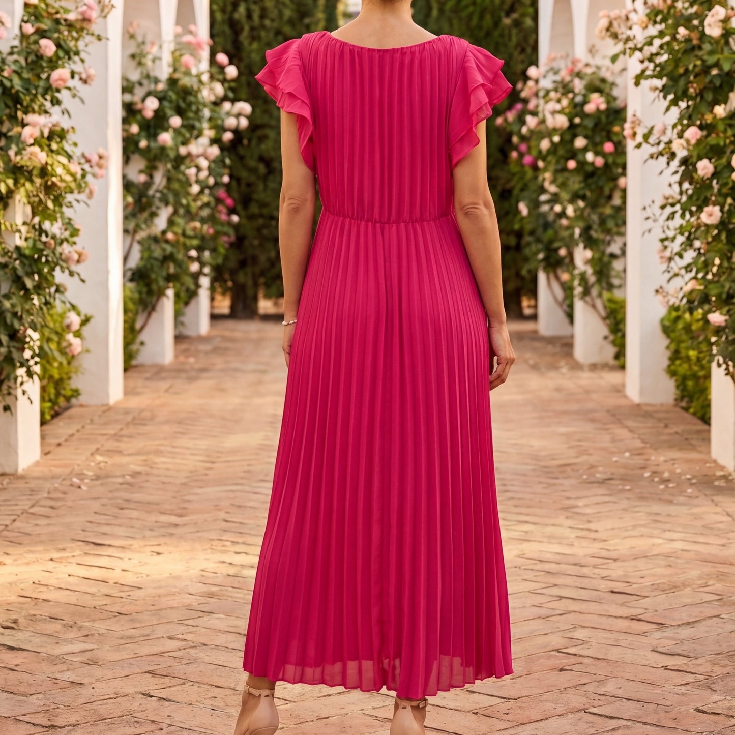 Cynara | Graceful Flutter Sleeve Midi Dress