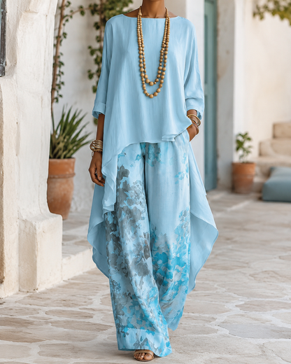 Veda | Layered Chiffon Top And Floral Palazzo Set