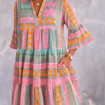 Honora | Artisan Print Ruffle Sleeve Dress