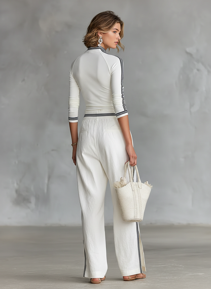 Rosalynne | Contrast Trim Two Piece Pants Set
