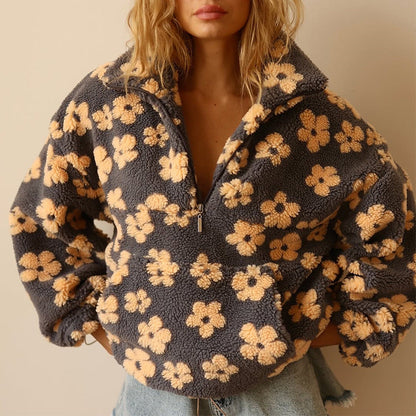 Vayla | Floral High Collar Fleece Pullover
