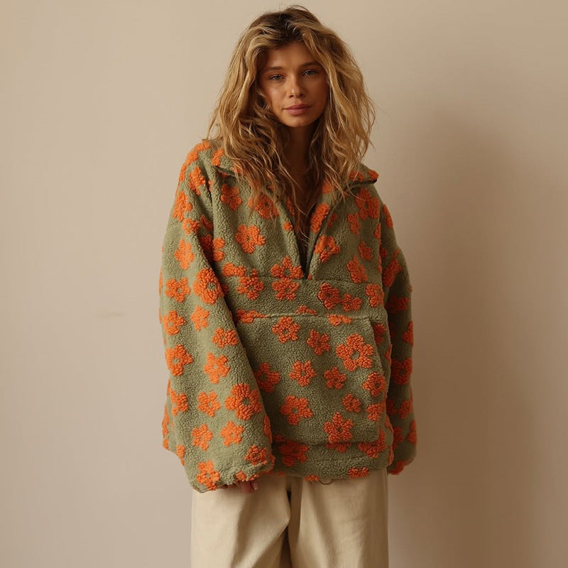 Jolene | Cosy Floral Fleece Half Zip Sweater