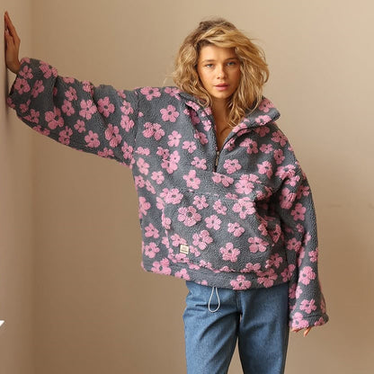 Vayla | Floral High Collar Fleece Pullover