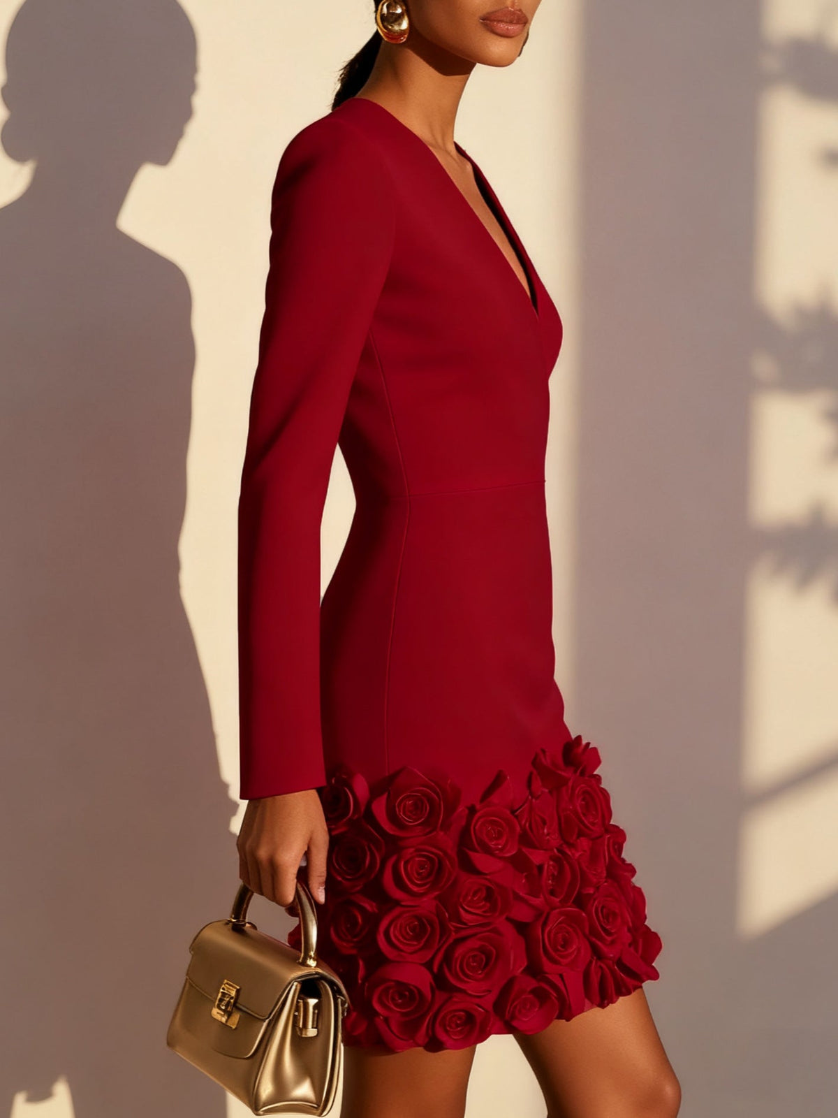 Pirella | Floral Applique V Neck Mini Dress