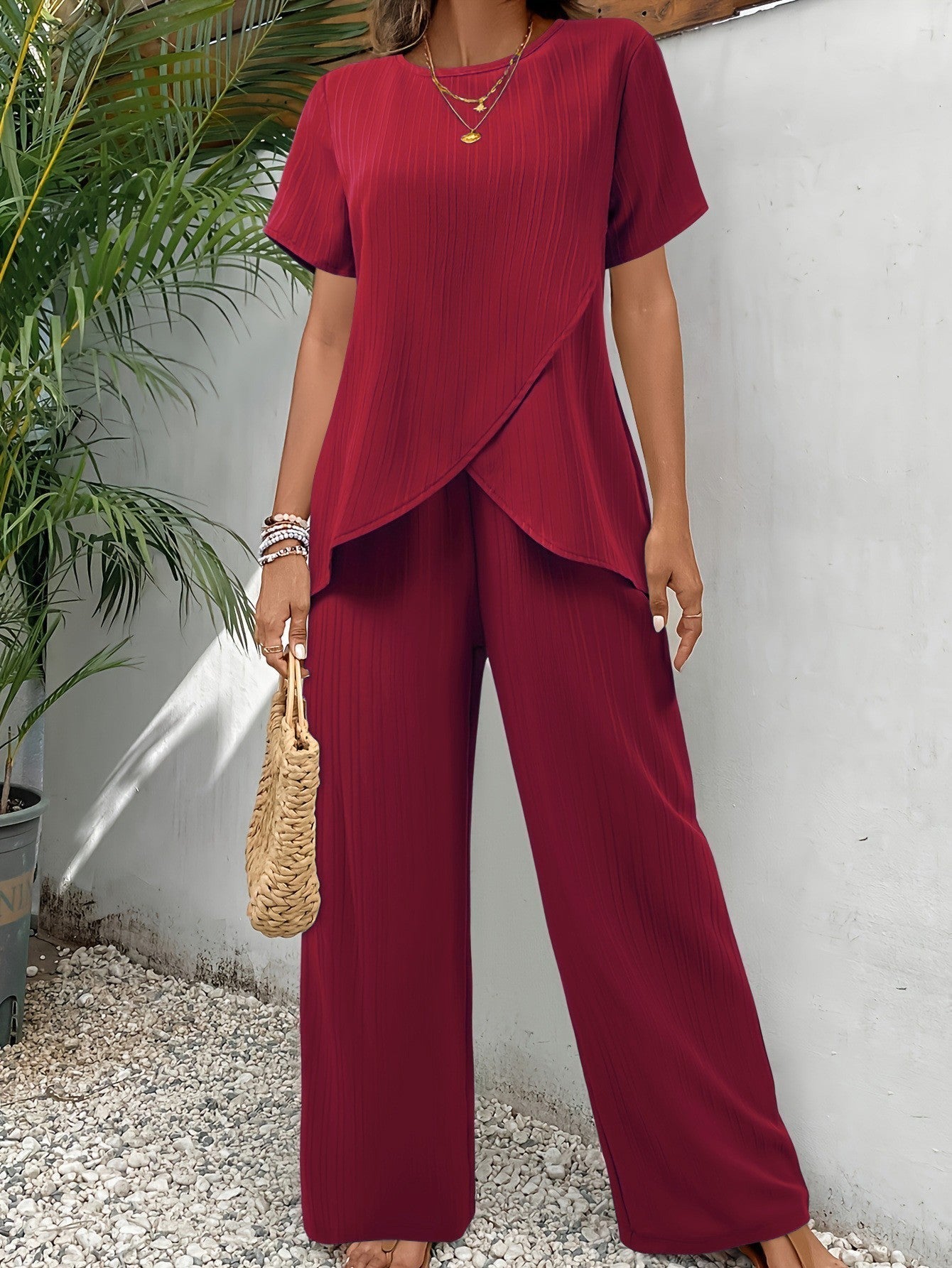 Velmira | Ribbed Wide Leg Two Piece Set