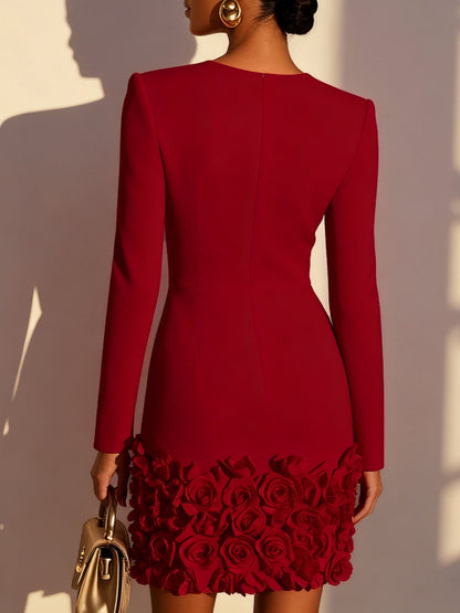 Pirella | Floral Applique V Neck Mini Dress