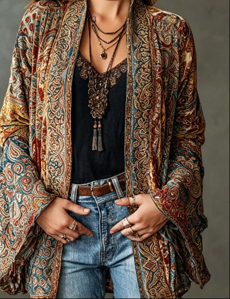 Evanthea | Artistic Velvet Print Cardigan