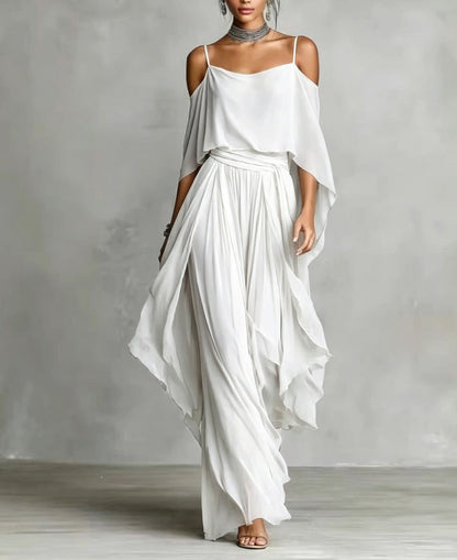 Velmoria | Layered Chiffon Top and Wide Leg Set