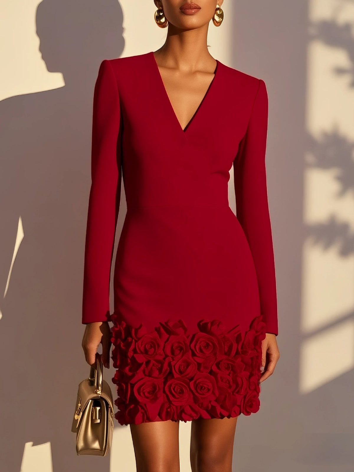 Pirella | Floral Applique V Neck Mini Dress