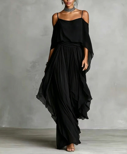 Velmoria | Layered Chiffon Top and Wide Leg Set