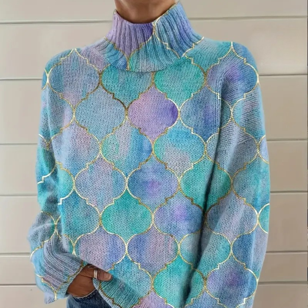 Ramona | Abstract Pattern Turtleneck Sweater