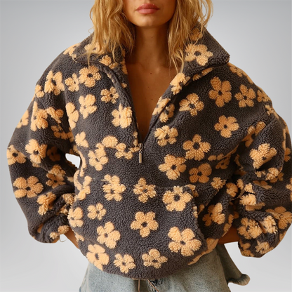 Jolene | Cosy Floral Fleece Half Zip Sweater