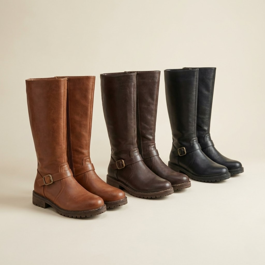 Carmine | Low Heel Buckle Strap Riding Boots