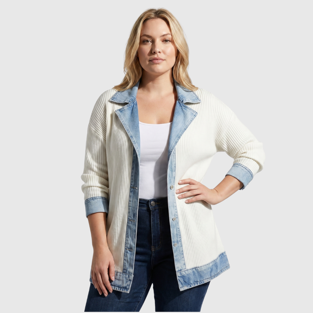 Brenna | Denim Trim Ribbed Cardigan