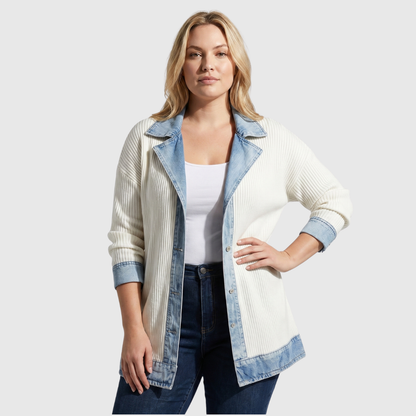 Brenna | Denim Trim Ribbed Cardigan