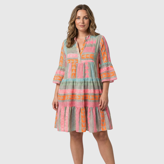 Honora | Artisan Print Ruffle Sleeve Dress