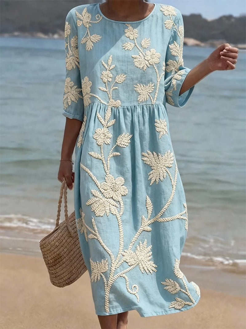 Elowen | Embroidered Beach Midi Dress