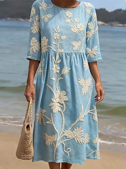 Elowen | Embroidered Beach Midi Dress