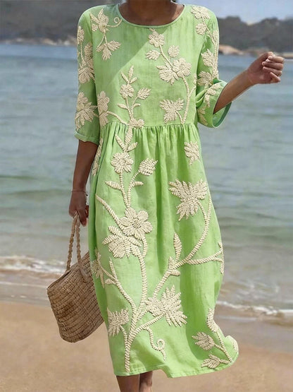 Elowen | Embroidered Beach Midi Dress
