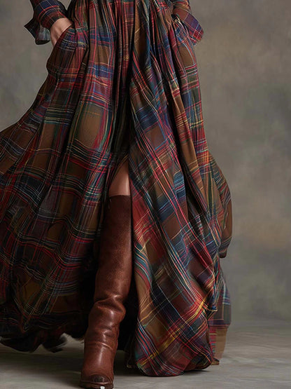 Kerianne | Elegant Tartan Shirt Maxi Dress
