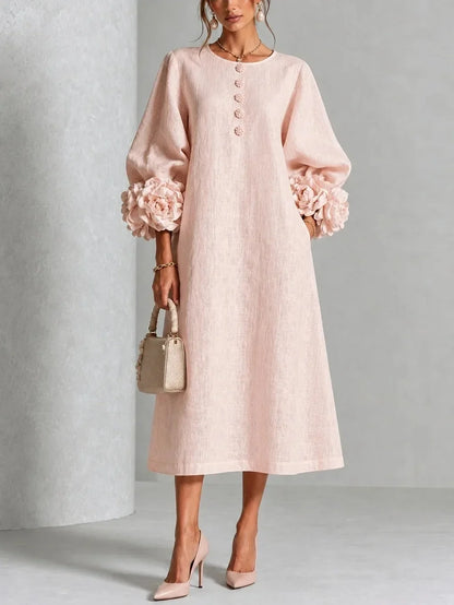 Galatea | Floral Cuff Balloon Sleeve Midi Dress