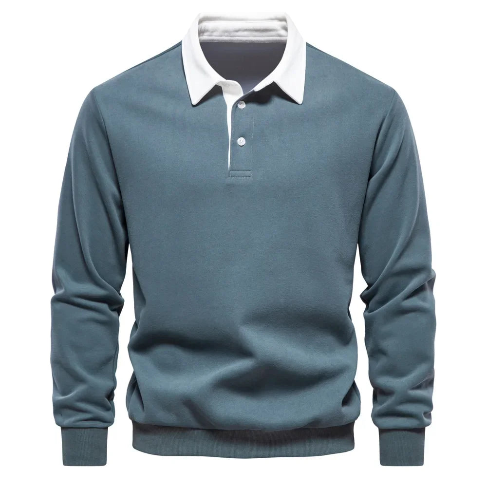 Landon | Contrast Collar Long Sleeve Polo