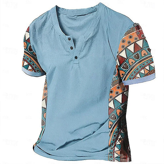Alistair | Geometric Print Short Sleeve Henley Shirt