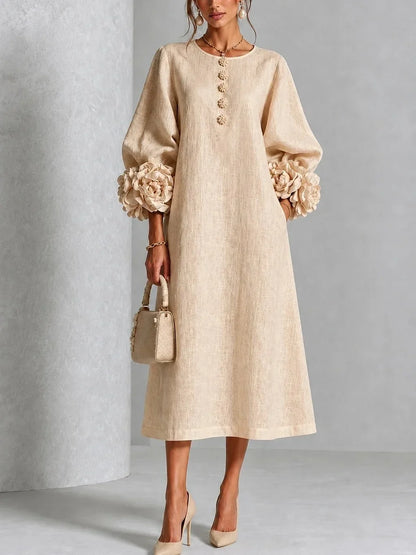 Galatea | Floral Cuff Balloon Sleeve Midi Dress