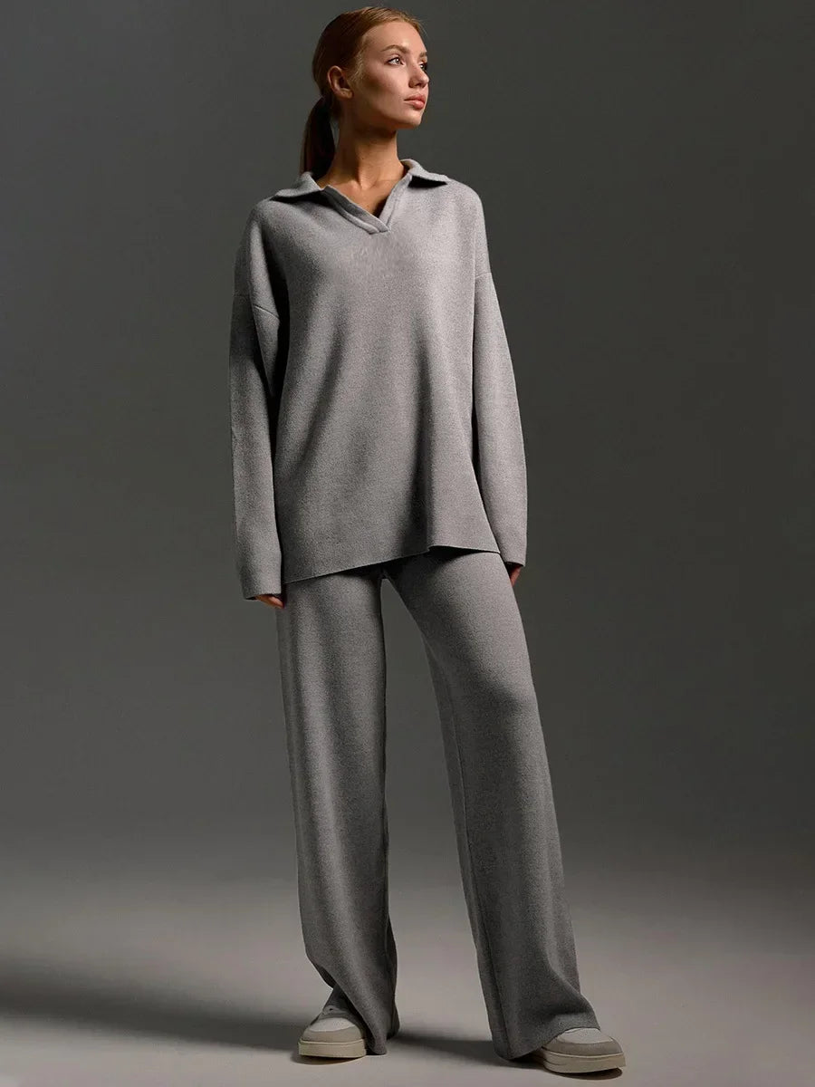 Alessina | Relaxed Collared Knit Two Piece Set
