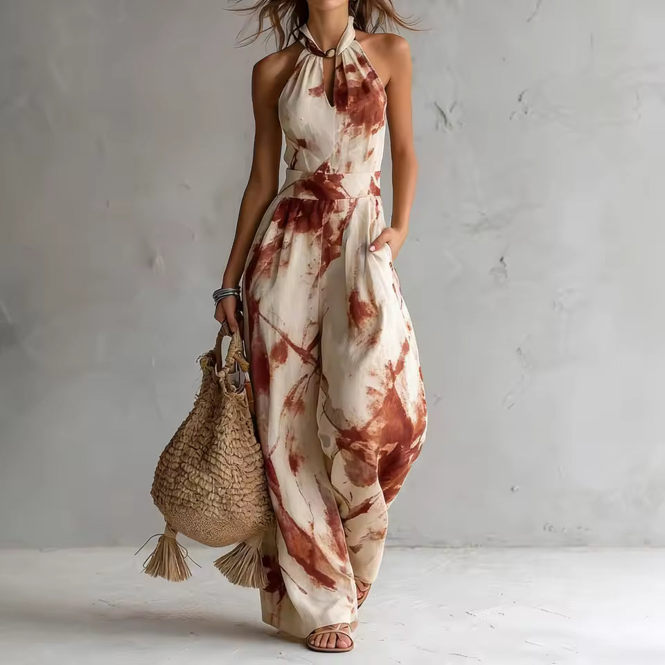 Annelore | Floral Print Halter Jumpsuit