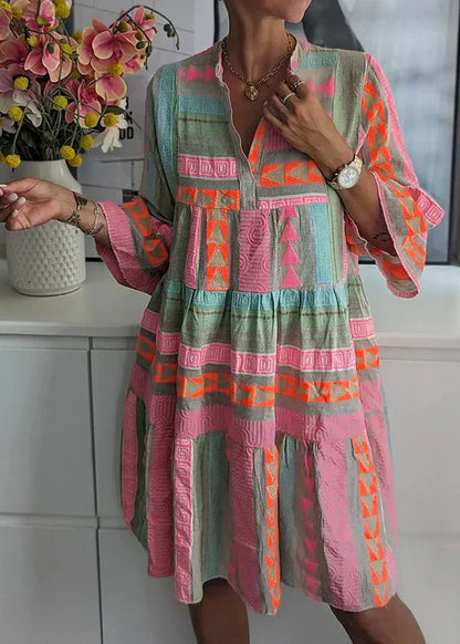 Rosalyn | Geometric Print Tiered Mini Dress