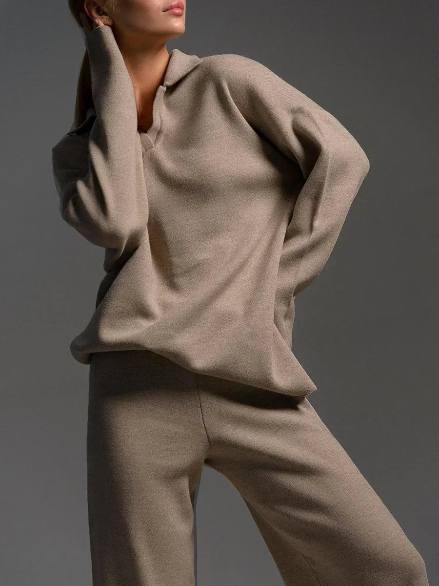 Alessina | Relaxed Collared Knit Two Piece Set