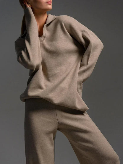 Alessina | Relaxed Collared Knit Two Piece Set
