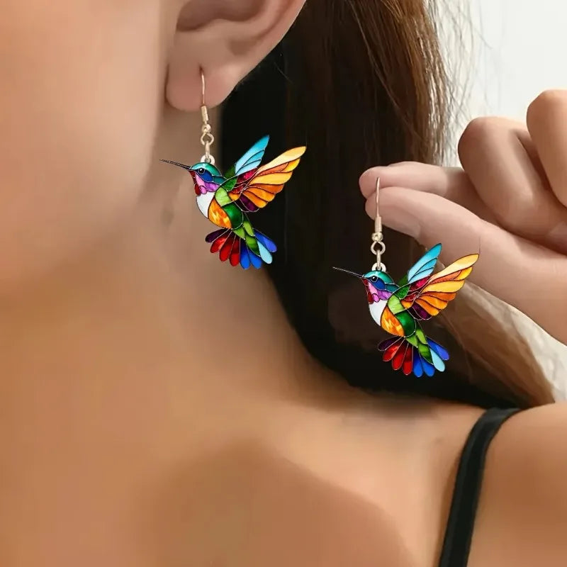 Vireluna | Rainbow Hummingbird Drop Earrings