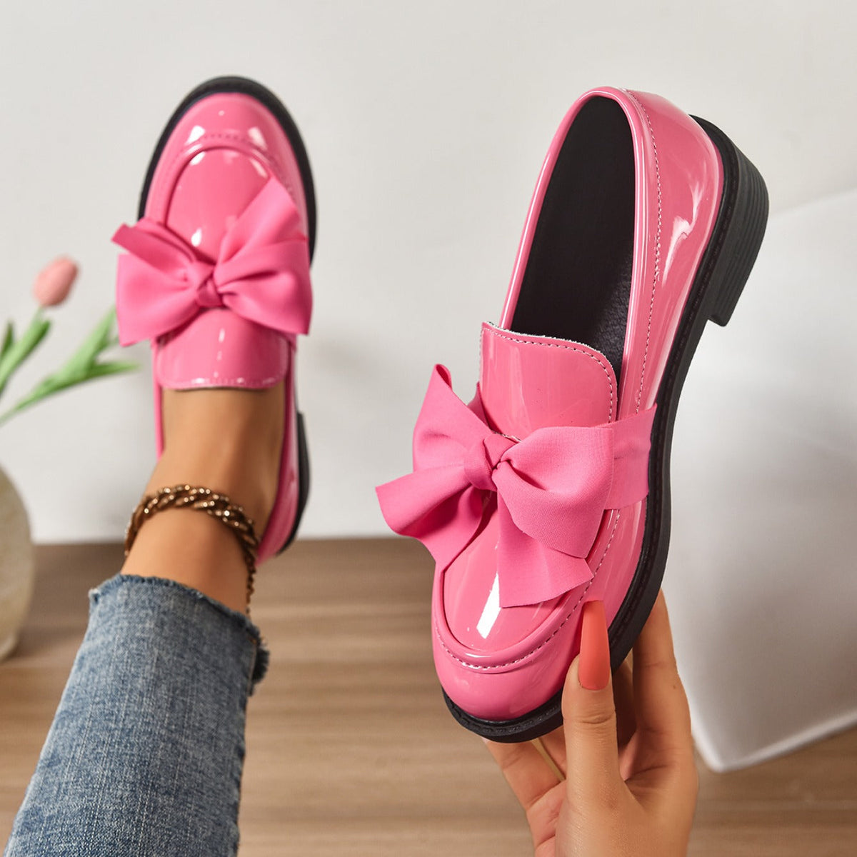 Demelza | Classic Bow Low Heel Loafers