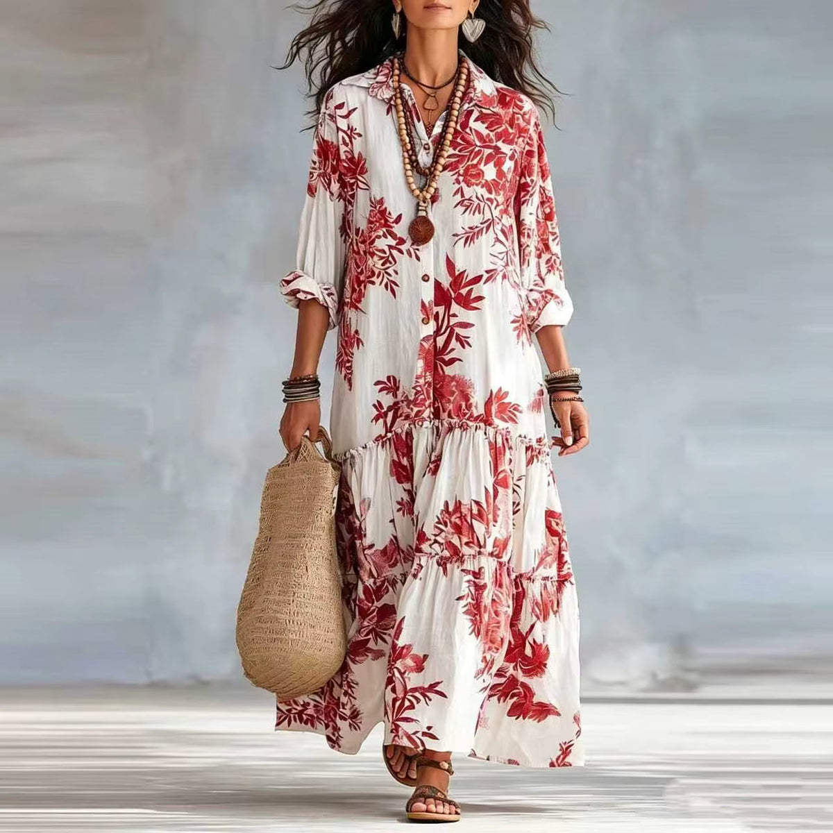 Alizée | Botanical Print Tiered Maxi Dress