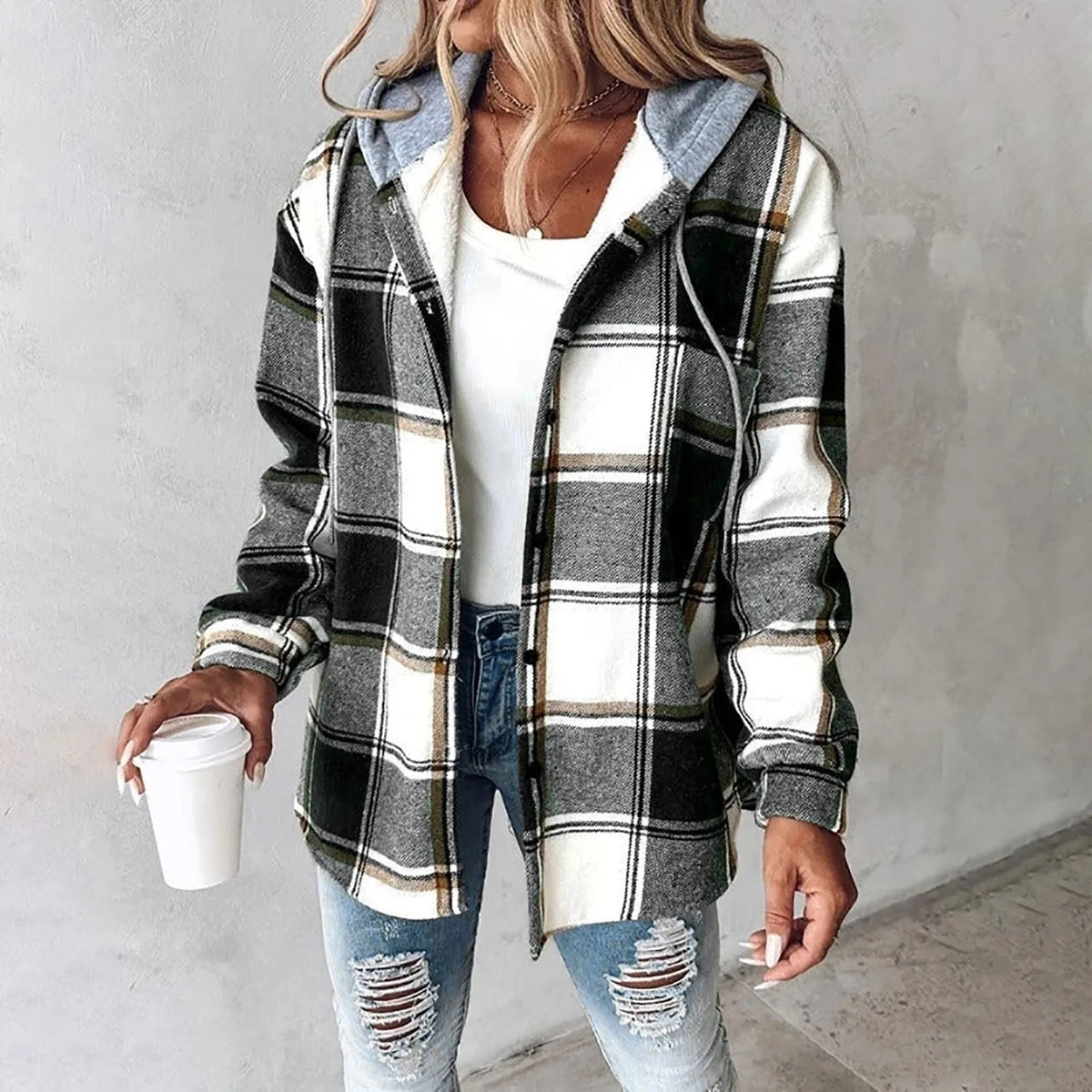 Honelle | Relaxed Plaid Hooded Shirt Jacket