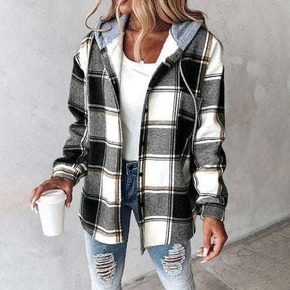 Honelle | Relaxed Plaid Hooded Shirt Jacket
